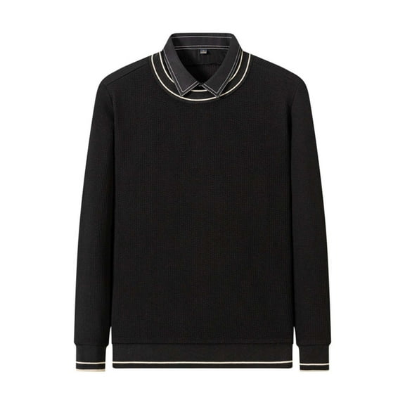 Xzbqbs Mens Casual Polo Shirts Long Sleeve Fake Two-Piece Knitted Lapel Pullover Tops Fashion Lightweigth Color Block Shirts