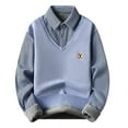 thumbnail image 1 of Xzbqbs Mens Casual Polo Shirts Long Sleeve Fake Two-Piece Striped Lapel Pullover Tops Fashion Fleece Thickened Color Block Shirts, 1 of 3