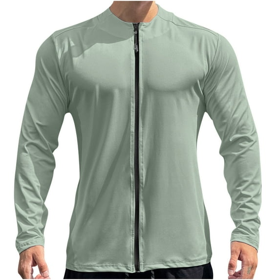 Xzbqbs Mens Casual Shirts Long Sleeve Full Zipper Muscle Fit Quick Dry Pullover Lightweight Solid Color Sports Fitness Shirts