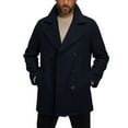 thumbnail image 1 of Xzbqbs Mens Classic Pea Coat Notched Collar Double Breasted Slim Fit Winter Warm Lightweight Solid Trench Coats Fashion Clothes, 1 of 7