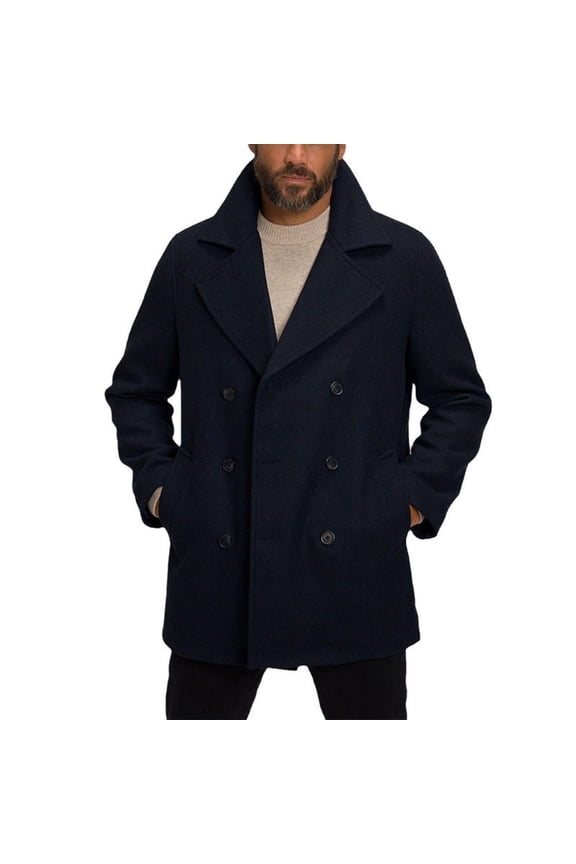 Mens Classic Pea Coat Notched Collar Double Breasted Slim Fit Winter Warm Lightweight Solid Trench Coats Fashion Clothes