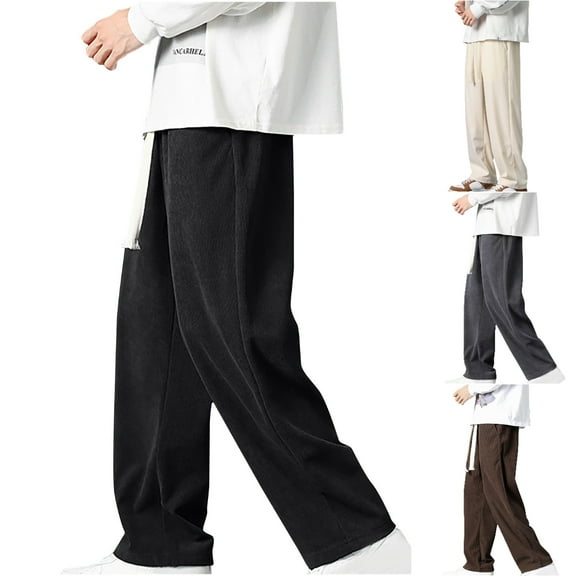 Xzbqbs Mens Corduroy Casual Pants Fashion Loose Fit Wide Leg Pants Baggy Straight Sweatpants Elastic Waist Drawstring Pants for Men