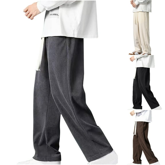 Xzbqbs Mens Corduroy Casual Pants Fashion Loose Fit Wide Leg Pants Baggy Straight Sweatpants Elastic Waist Drawstring Pants for Men