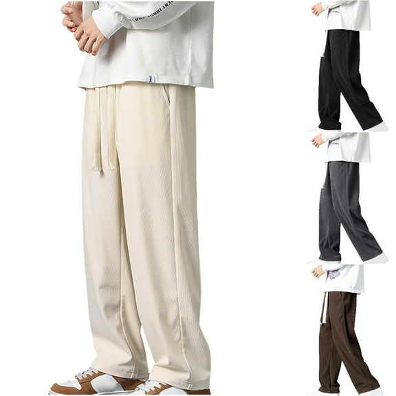 Xzbqbs Mens Corduroy Casual Pants Fashion Loose Fit Wide Leg Pants Baggy Straight Sweatpants Elastic Waist Drawstring Pants for Men