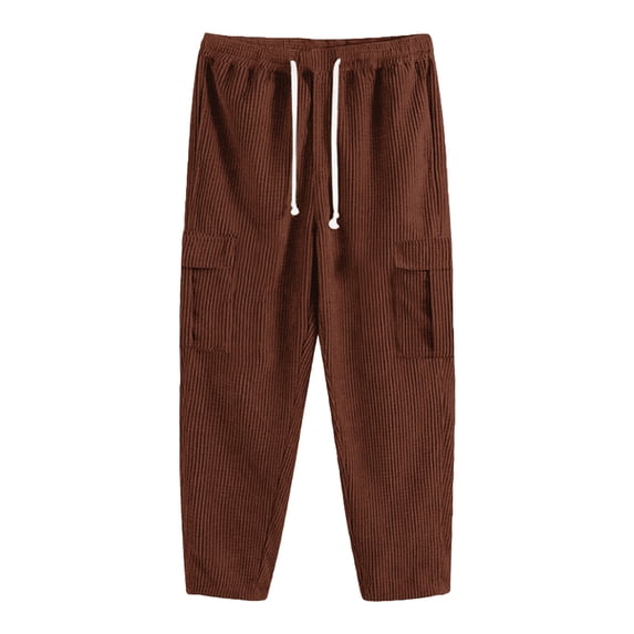 Xzbqbs Mens Corduroy Pants Casual Straight Lightweight Pants Fashion Elastic Waist Drawstring Classic Hiking Outdoor Work Pants