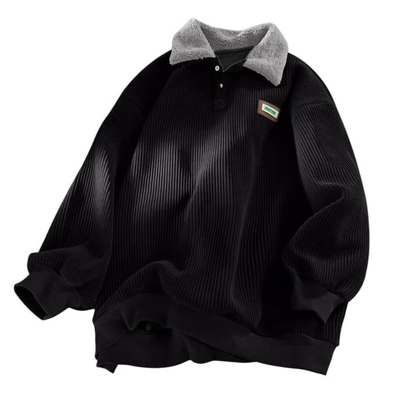 Xzbqbs Mens Corduroy Polo Sweatshirts Casual Fleece Lined Thermal Lapel Pullovers Long Sleeve Lightweight Color Block Sweatshirts