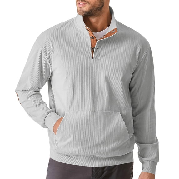 Xzbqbs Mens Corduroy Shirts Casual Quarter Button Slim Pullover Sweatshirts Fashion Lightweight Stand Collar Shirts with Pocket