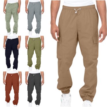 Xzbqbs Mens Cotton Cargo Joggers Pants Casual Stretch Elastic Waist Tapered Sweatpants Lightweight Outdoor Work Pants with Pockets