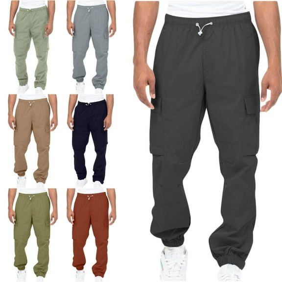 Xzbqbs Mens Cotton Cargo Joggers Pants Casual Stretch Elastic Waist Tapered Sweatpants Lightweight Outdoor Work Pants with Pockets