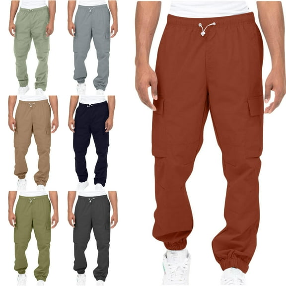 Xzbqbs Mens Cotton Cargo Joggers Pants Casual Stretch Elastic Waist Tapered Sweatpants Lightweight Outdoor Work Pants with Pockets