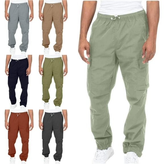 Xzbqbs Mens Cotton Cargo Joggers Pants Casual Stretch Elastic Waist Tapered Sweatpants Lightweight Outdoor Work Pants with Pockets