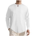 thumbnail image 1 of Xzbqbs Mens Cotton Linen Shirts Casual Slim Fit Button Pullover Tops Fashion Lightweight Solid Color Crew Neck Shirts for Men, 1 of 7