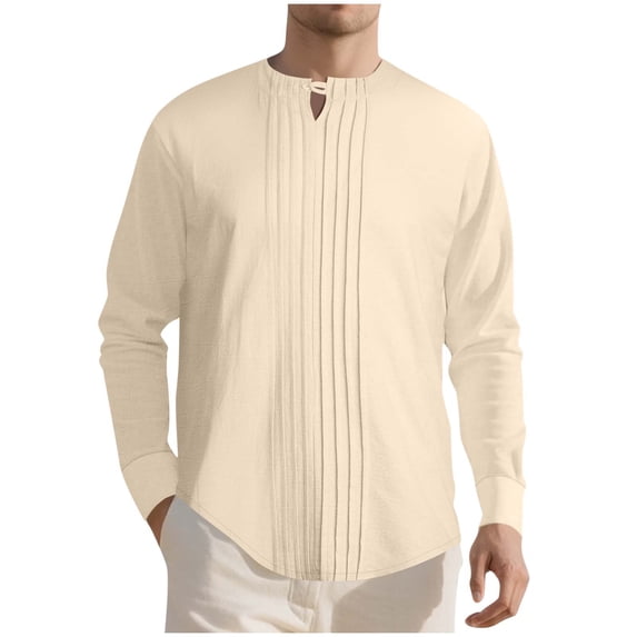 Xzbqbs Mens Cotton Linen Shirts Casual Slim Fit Button Pullover Tops Fashion Lightweight Solid Color Crew Neck Shirts for Men