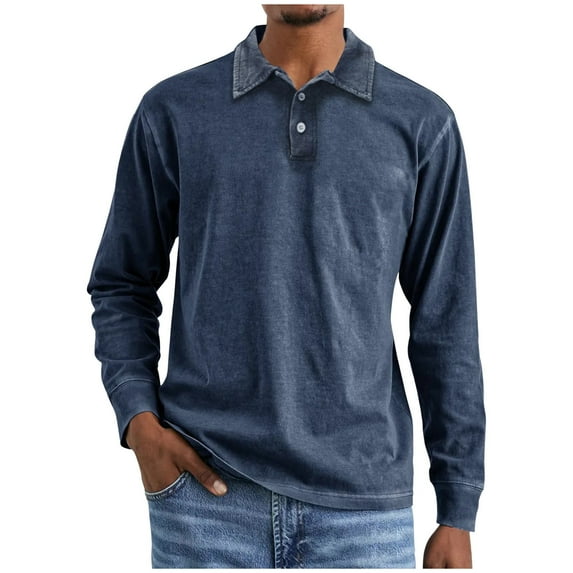 Xzbqbs Mens Cotton Polo Shirts Casual Long Sleeve Classic Basic Button Down Pullover Vintage Lightweight Lapel Shirts for Men