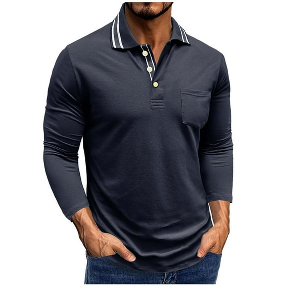 Xzbqbs Mens Cotton Polo Shirts Long Sleeve Casual Button Shirts Lightweight Pullover Shirts Classic Golf Shirts Dress Shirts for Men