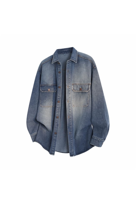 Mens Denim Shirts Long Sleeve Loose Fit Y2k Hip Hop Streetwear Shacket Casual Fashion Lightweigth Cowboy Shirts Polo Shirts