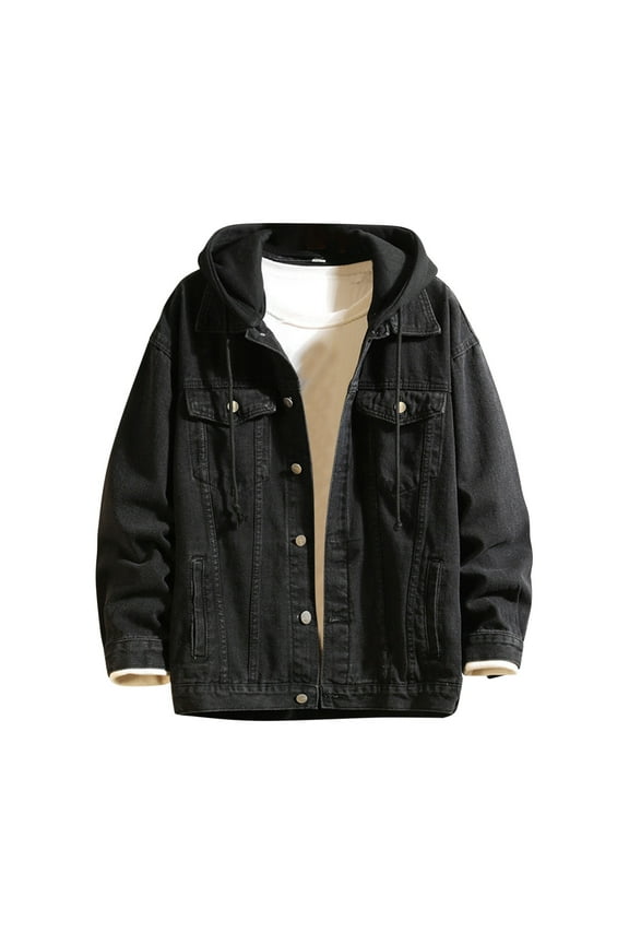 Mens Distressed Denim Jacket Casual Unisex Button Down Jean Coat Lightweight Long Sleeve Track Hooded Jackets Outwear