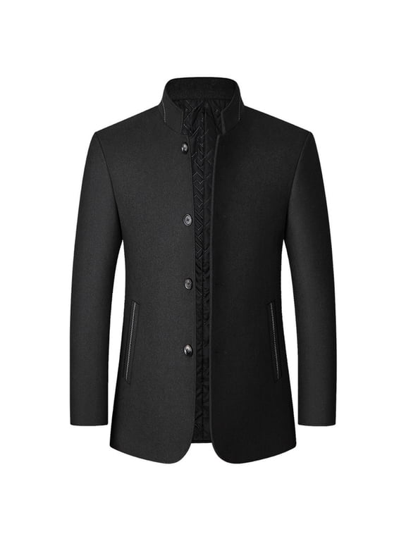 Mens Dress Blazer Jacket Winter Solid Slim Fit Chinese Tunic Suit 10 Button Collar Sport Coat Stand Collar Vintage Jacket