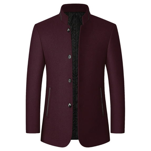Xzbqbs Mens Dress Blazer Jacket Winter Solid Slim Fit Chinese Tunic Suit 21 Button Collar Sport Coat Stand Collar Vintage Jacket
