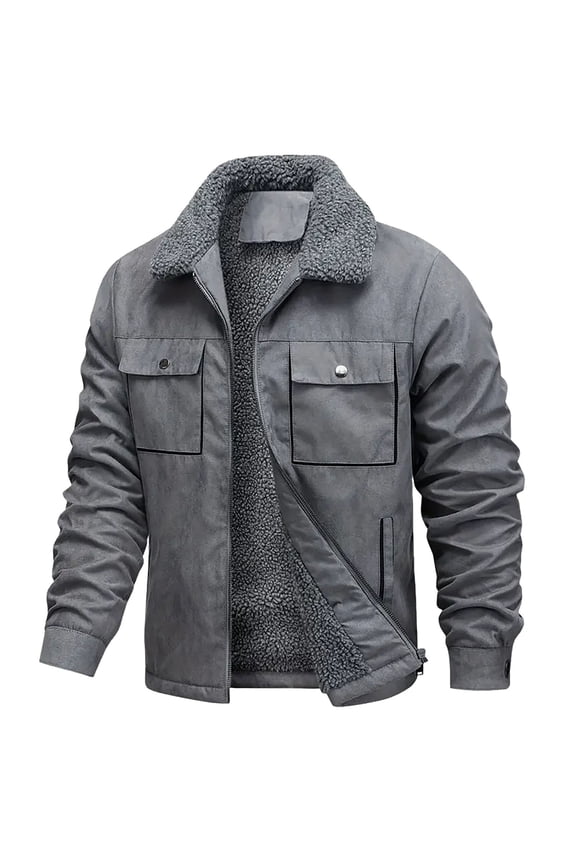 Mens Faux Suede Bomber Jacket Fur Collar Vintage Leather Jackets Casual Lightweight Winter Warm Fleece Lined Coat Jackets