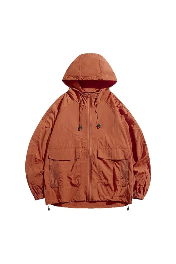 Mens Fishing Jacket Sun Protection Hiking Hooded Coat Lightweight Full Zip Softshell Riancoat Outdoor Jackets for Men