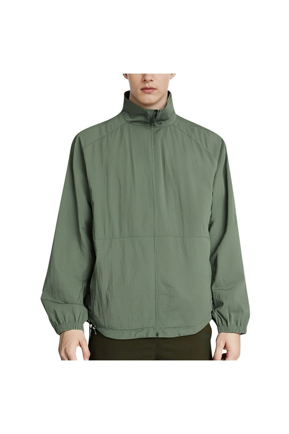 Mens Fishing Jacket UPF 50+ Sun Protection Breathable Coat Quick Dry Lightweight Solid Color Outdoor Hiking Jacket for Men