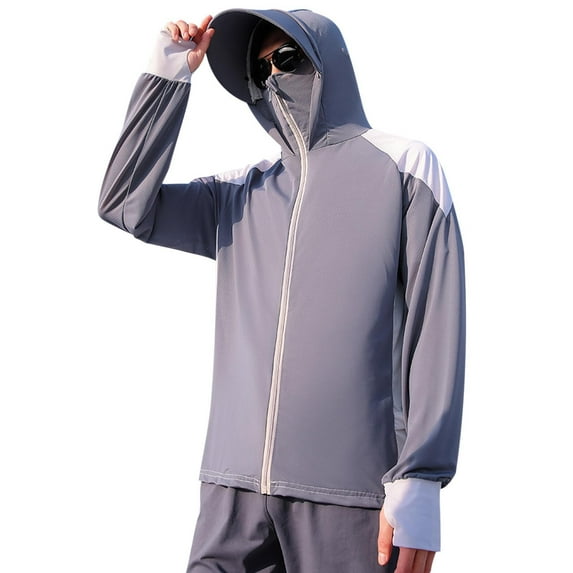 Xzbqbs Mens Fishing Jacket UPF 50+ Sun Protection Breathable Hooded Coat Ice Silk Hiking Outdoor Jackets for Men with Face Mask