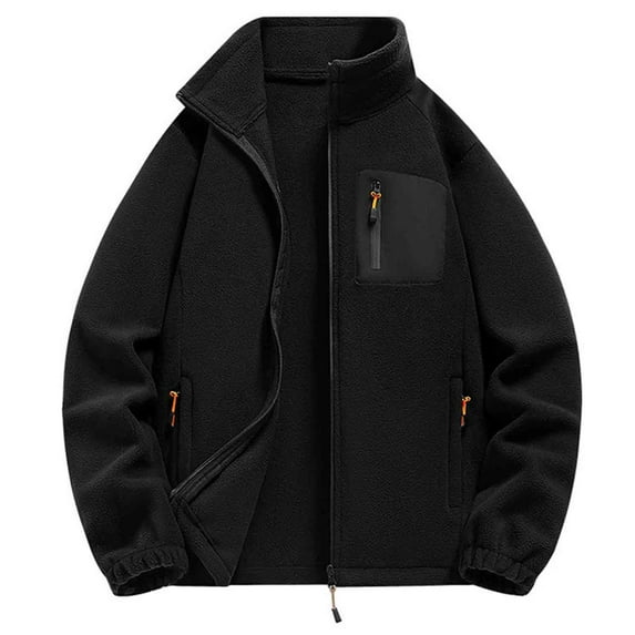 Xzbqbs Mens Fleece Jackets Casual Full Zip Up Oversized Coat Fashion Lightweight Solid Color Stand Collar Fall Winter Jackets