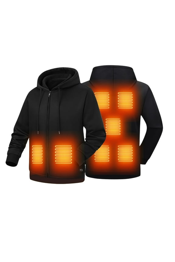 Mens Heated Hoodie Jacket for Men Zip Up Heated Thermal Coat with 5 Heating Zones Winter Warm Jackets without Battery Pack