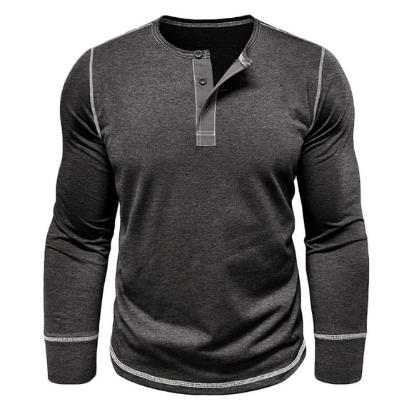 Xzbqbs Mens Henley Shirts Casual Button Down Vintage Long Sleeve Slim Fit Pullover Tops Lightweight Crew Neck Solid Color Shirts