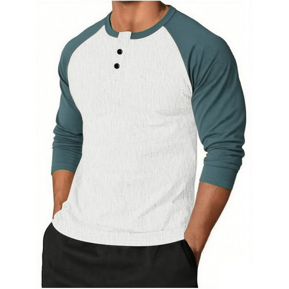 Xzbqbs Mens Henley Shirts Casual Button Slim Fit Long Sleeve Pullover Tops Fashion Crew Neck Lightweight Patwork Shirts for Men