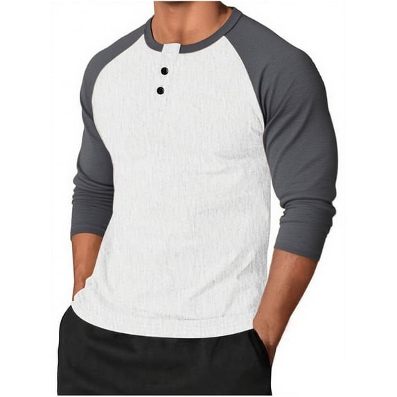 Xzbqbs Mens Henley Shirts Casual Button Slim Fit Long Sleeve Pullover Tops Fashion Crew Neck Lightweight Patwork Shirts for Men