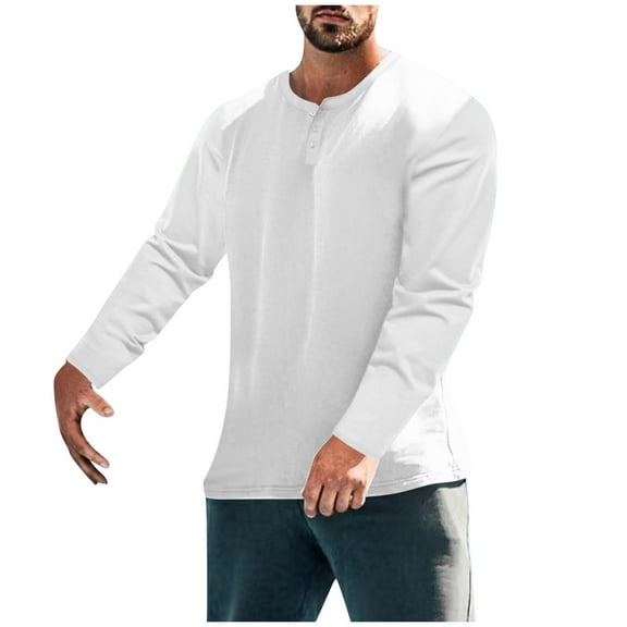 Xzbqbs Mens Henley Shirts Casual Long Sleeve Solid Button Lightweight Pullover Top Fashion Crew Neck Classic Fit Workout Shirts