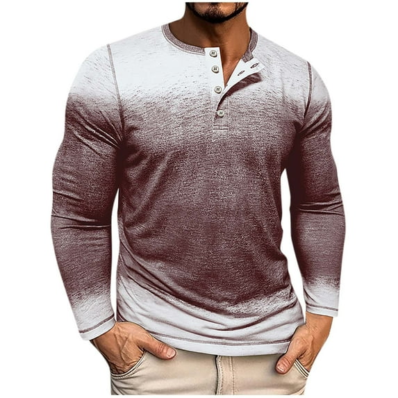 Xzbqbs Mens Henley Shirts Gradient Fashion Long Sleeve Classic Fit Shirts Casual Button Up Lightweight Vintage Golf Shirts for Men