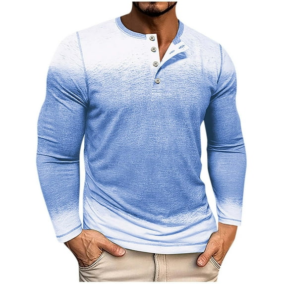 Xzbqbs Mens Henley Shirts Gradient Fashion Long Sleeve Classic Fit Shirts Casual Button Up Lightweight Vintage Golf Shirts for Men