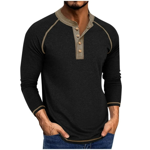 Xzbqbs Mens Henley Shirts Long Sleeve Button Down Casual Slim Fit Pullover Fashion Lightweight Soild Color V-Neck T Shirts for Men