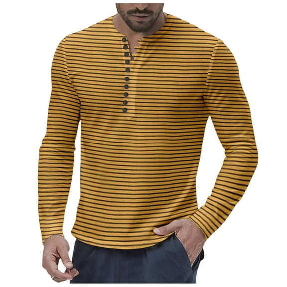 Xzbqbs Mens Henley Shirts Long Sleeve Button Striped V Neck Shirts Casual Fashion Lightweight Slim Fit Color Block Shirts for Men