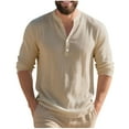 thumbnail image 1 of Xzbqbs Mens Henly Long Sleeve Shirts Cotton Linen Slim Fit Button Casual Pullover Tops Fashion Lightweight V Neck Solid Shirts, 1 of 7