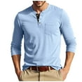 thumbnail image 1 of Xzbqbs Mens Henly Long Sleeve Shirts Slim Fit Button Down Casual Pullover Fashion Lightweight Crew Neck Solid Shirts with Pocket, 1 of 6
