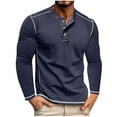 thumbnail image 1 of Xzbqbs Mens Henly Long Sleeve Shirts Slim Fit Button Down Casual Pullover Tops Fashion Lightweight Crew Neck Color Block Shirts, 1 of 7