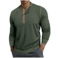 thumbnail image 1 of Xzbqbs Mens Henly Long Sleeve Shirts Waffle Button Down Casual Pullover Tops Fashion Lightweight Crew Neck Color Block Shirts, 1 of 7