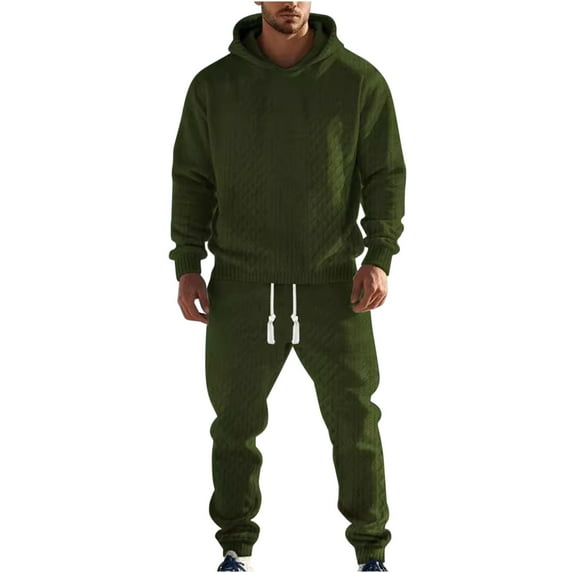 Xzbqbs Mens Hooded Tracksuit Sweatsuit Hoodie & Joggers Sweatpants Knitted Jacquard 2 Piece Sportsuits Active Jogging Sweatsuit