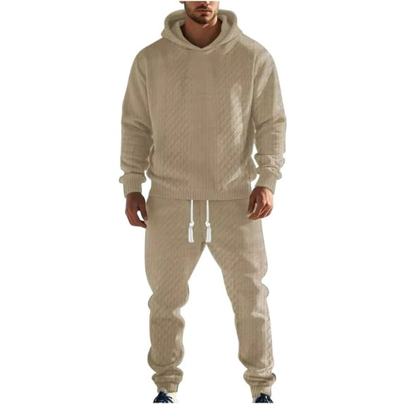 Xzbqbs Mens Hooded Tracksuit Sweatsuit Hoodie & Joggers Sweatpants Knitted Jacquard 2 Piece Sportsuits Active Jogging Sweatsuit
