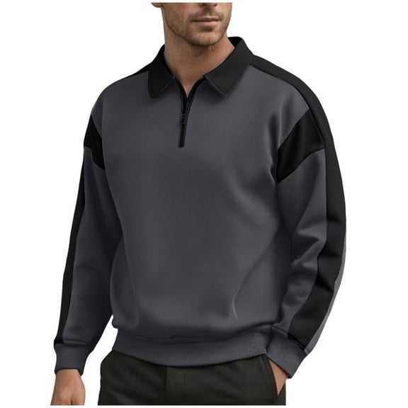 Xzbqbs Mens Hoodies Casual Quarter Zip Up Long Sleeve Polo Sweatshirts Fashion Lightweight Classic Fit Patwork Sweatshirts for Men