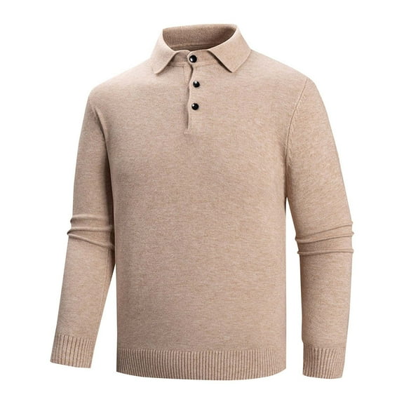 Xzbqbs Mens Knitted Long Sleeve Polo Shirts Solid Casual Button Lapel Pullover Sweater Shirt Lightweight Slim Fall Winter Shirt
