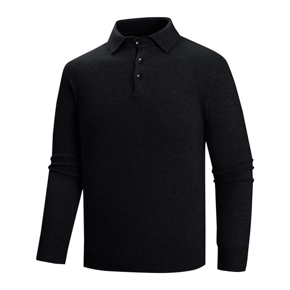 Xzbqbs Mens Knitted Long Sleeve Polo Shirts Solid Casual Button Lapel Pullover Sweater Shirt Lightweight Slim Fall Winter Shirt