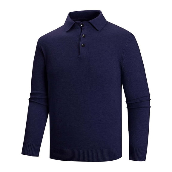 Xzbqbs Mens Knitted Long Sleeve Polo Shirts Solid Casual Button Lapel Pullover Sweater Shirt Lightweight Slim Fall Winter Shirt