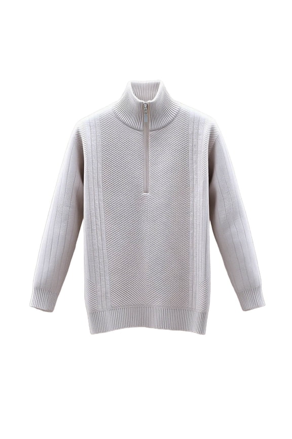 Mens Knitted Sweatshirts Casual Half Zip Geometric Texture Sweater Pullover Fashion Stand Color Long Sleeve Polo Sweater