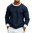 thumbnail image 1 of Xzbqbs Mens Knitted Waffle Shirts Long Sleeve Casual Crew Neck Ribbing Edge Pullover Fashion Classic Lightweight Color Block Shirts, 1 of 7
