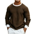 thumbnail image 1 of Xzbqbs Mens Knitted Waffle Shirts Long Sleeve Casual Crew Neck Ribbing Edge Pullover Fashion Classic Lightweight Color Block Shirts, 1 of 7